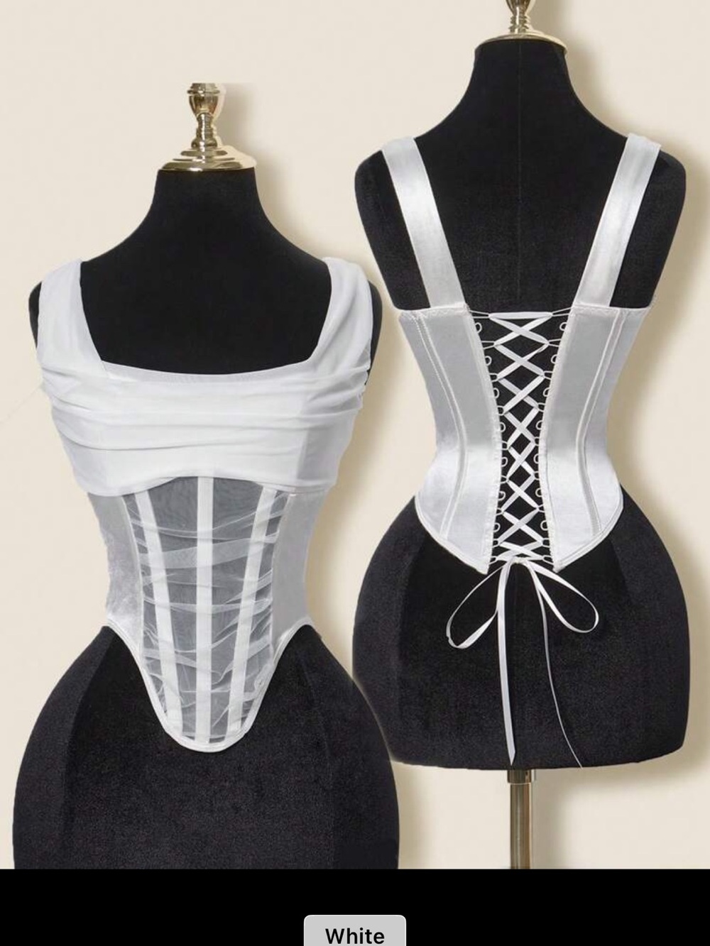 White Satin Lace-Up Corset Top